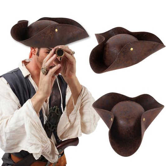 Captain Hat Pirate Hat Jack Sparrow Cosplay Vintage Faux Leather Button Masquerade Party Men Women Tricorn Hat Pirates Cap