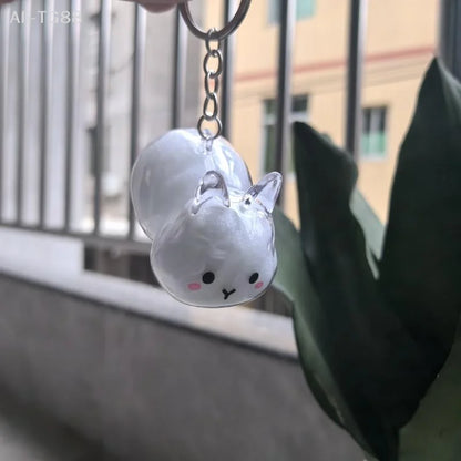 Cartoon Pet Hair Memorial Keyring - Cute Animal Rabbit Fur Organizer Keychain Transparent Storage Box Bag Pendant Pet Souvenirs