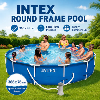 INTEX 366x76cm Round Frame Swimming Pool 6503L Above Ground Family Pool with 2006L/h Filter Pump 220-240V