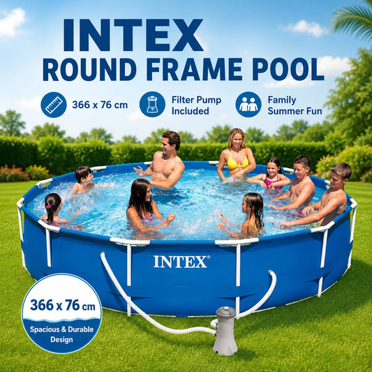 INTEX 366x76cm Round Frame Swimming Pool 6503L Above Ground Family Pool with 2006L/h Filter Pump 220-240V