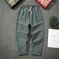 Streetwear Men Cotton Trousers Casual Solid Color Long Pants Breathable Drawstring Straight Pants Harem Pants Men Baggy Pants