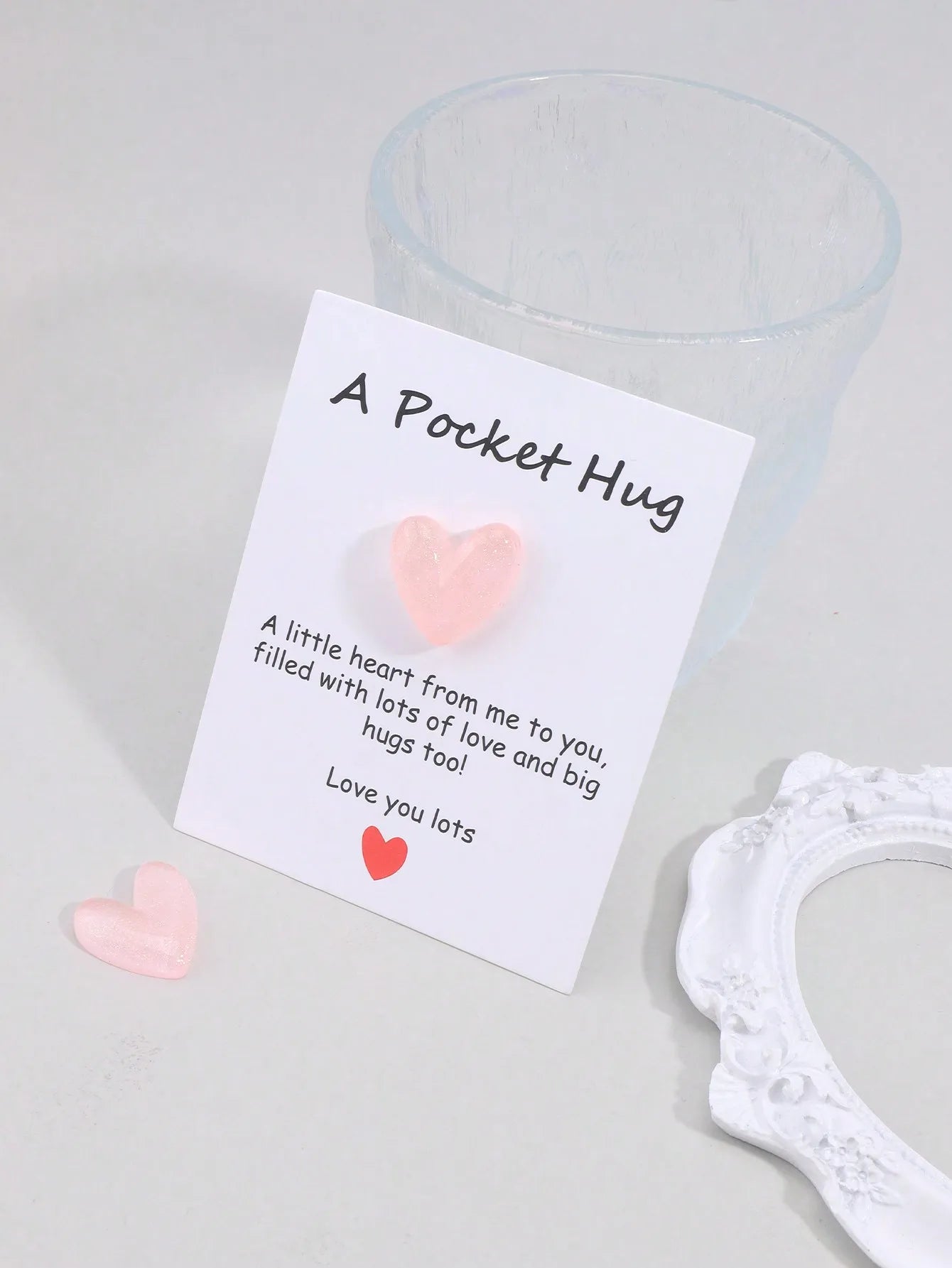 4 Pack Small Cute Pocket Hug Cards, Heart Shape Encouragement Greeting Cards, Mini Love Cards for Birthday Valentine