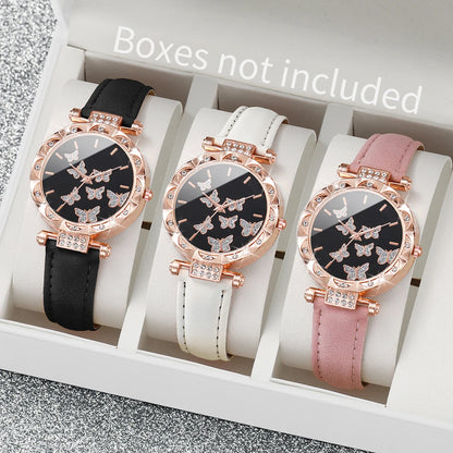3PCS Women Watches Fashion Rhinestone Heart Dial Quartz Watch Female Leather Band Wristwatches Set（Without Box）