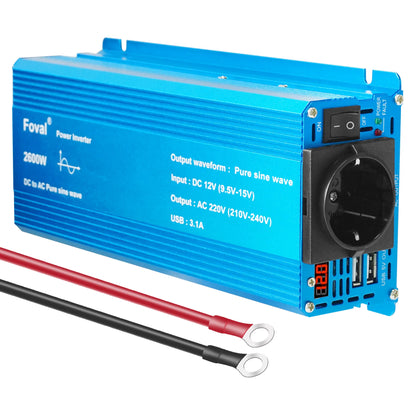 Pure Sine Wave Inverter DC 12V to AC 220V 230V 1500W/2200W/2600W/3000W Voltage Transfer Converter EU Socket Auto Accessories