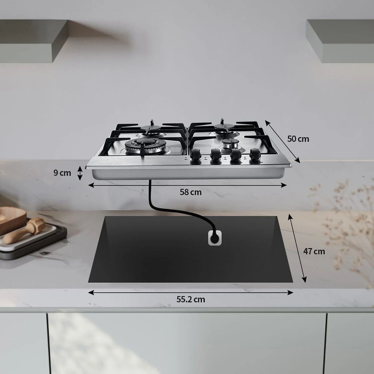 TopStrong 2/4/5 Burner 4200W Stainless Steel Auto Flame Protection Built-in for Natural Gas/Propane, Easy Clean, 30cm‌ Gas Hob