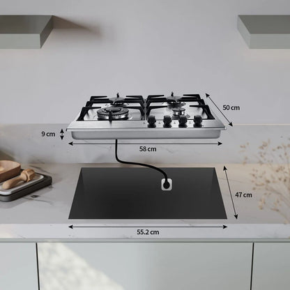 TopStrong 2/4/5 Burner 4200W Stainless Steel Auto Flame Protection Built-in for Natural Gas/Propane, Easy Clean, 30cm‌ Gas Hob
