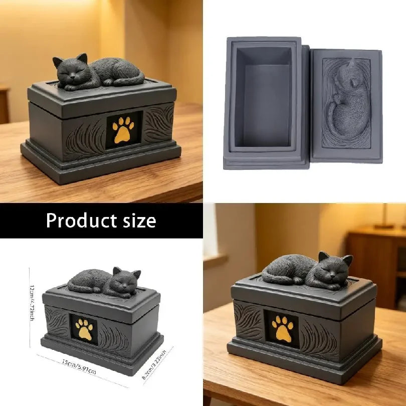 Pet Memorials Ornaments Resins Cats Asleep Urn Ashes Container Organizers for Animal Funeral Cremations and Cremations Gift 37JD