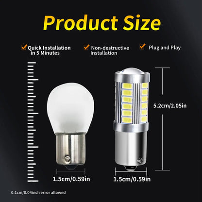 2pcs PY21W P21 5W 1156 Ba15s 1157 Bay15d 33 SMD Led Car Flash Brake Bulbs Lights Reverse Parking Lamps