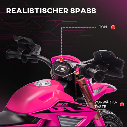 12V electric motorcycle, children’s motorcycle with training wheels, kids’ car, featuring a horn and start-up sound, 3 km/h, pink, electric toy motorcycle, riding motorcycle