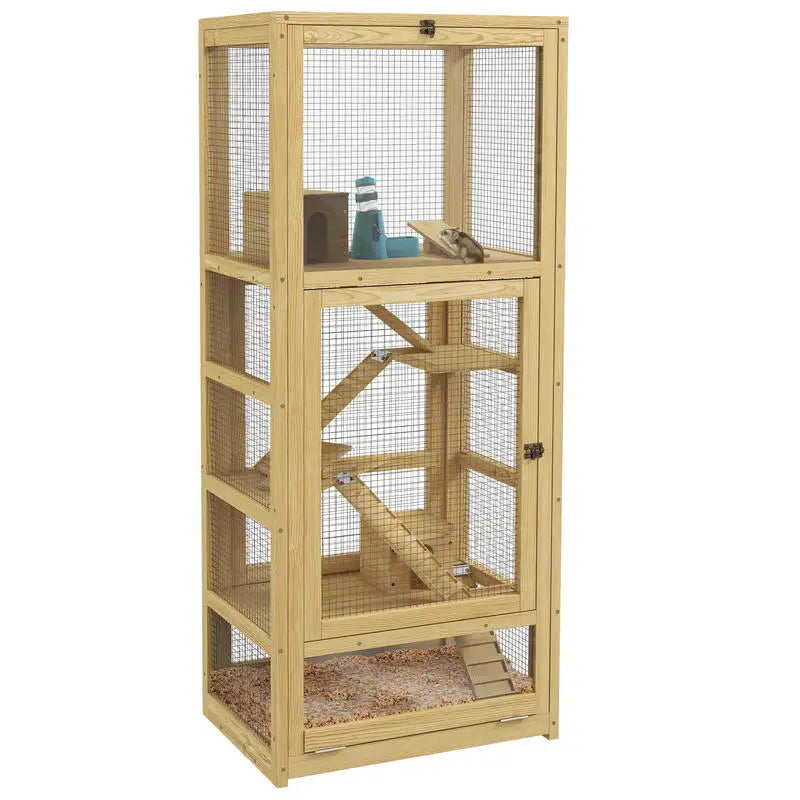 Cage for hamsters or small animals in wood 5 levels with niche balançoire 54 x 38 x 131 cm natural