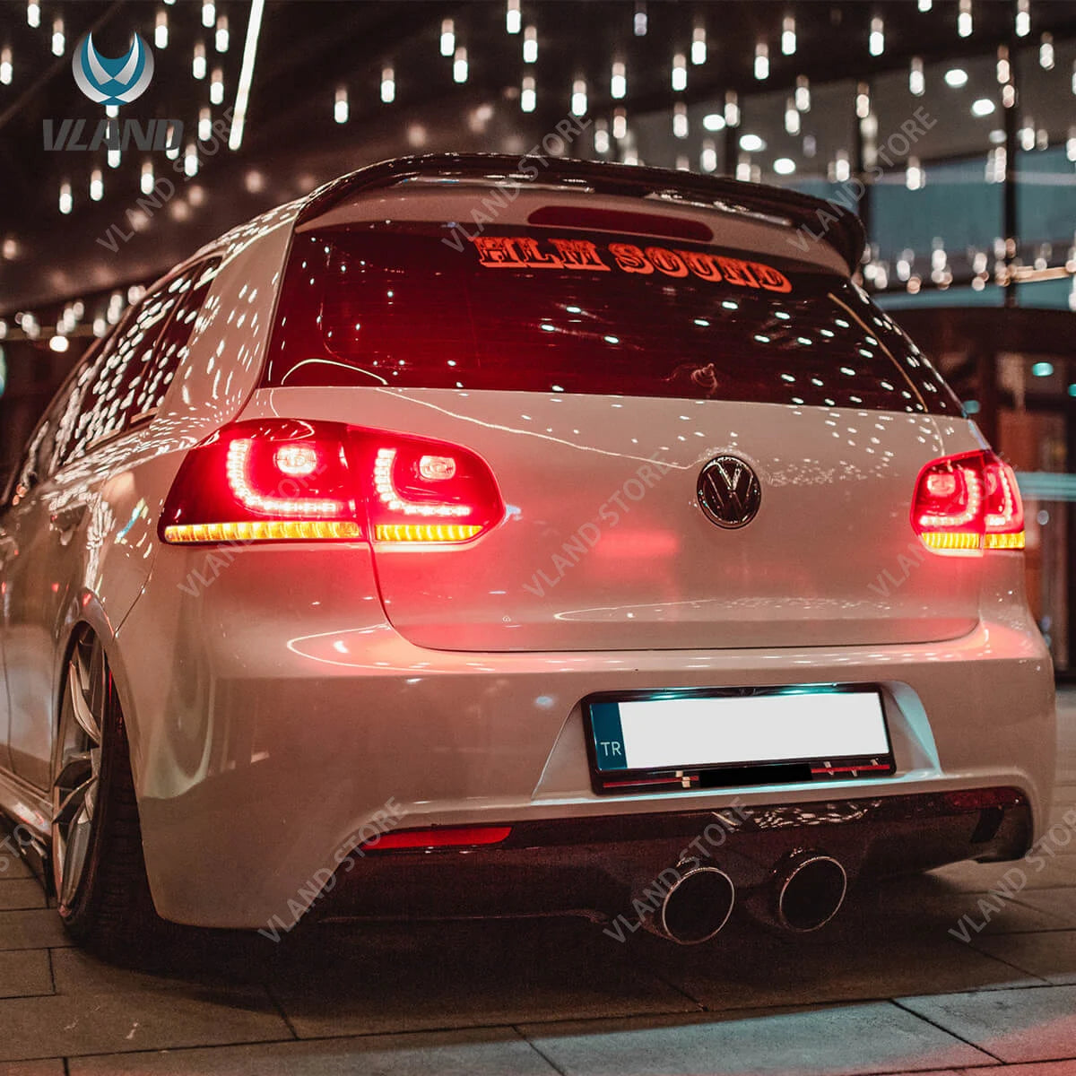 08-14 Golf MK6 Hatchback VLAND LED Tail Lights E-Mark w/ Amber Sequential Turn Signal Rear Lamps Assembly Set of 2