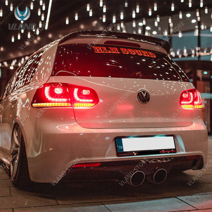 08-14 Golf MK6 Hatchback VLAND LED Tail Lights E-Mark w/ Amber Sequential Turn Signal Rear Lamps Assembly Set of 2