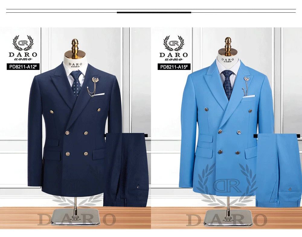 DAROuomo 2026 Men's Slim Fit Formal Business Suit 2Pcs Set - DR8211 (Jacket + Pants) for Work Wear