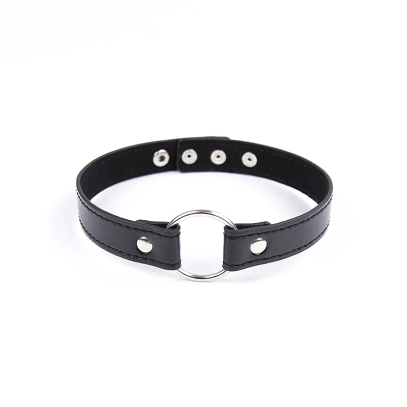 Sexy PU Leather Choker Collar for Women Gothic Punk Spike Heart O-Ring Bell Bondage Slave Neck Strap BDSM Role Play Accessory