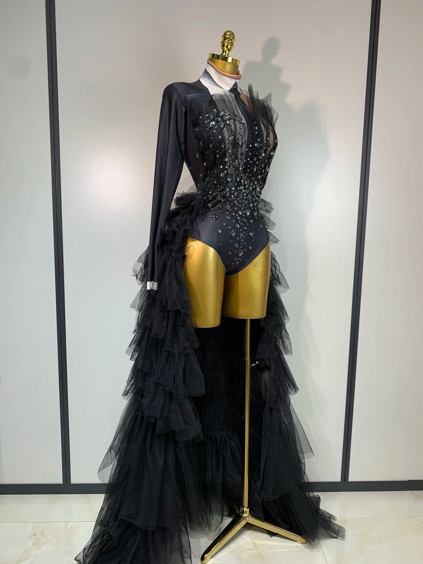 2025 New Black Perspective Bodysuit Women Sexy Singer Dance Stage Performance Costume Evening Party Birthday Photo Shoot Outfit