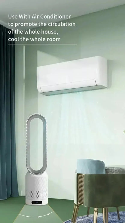 Smart Bladeless Fan with Remote Control 8 Wind Speeds Intelligent Timing 90° Oscillation Quiet Air Cooler for Home Bedroom