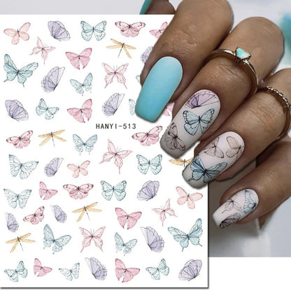 3d Nail Art Decals Elegant White RoyalBlue Roses Flowers Adhesive Sliders Nail Stickers Decoration For Nail Manicure