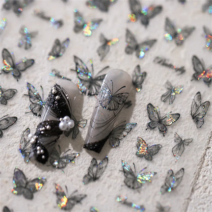 1pcs 5D Japanese Black Butterfly Nail Art Stickers Glitter Shiny Kawaii Self Adhesive Manicure Decorations Tool Decals Accessory
