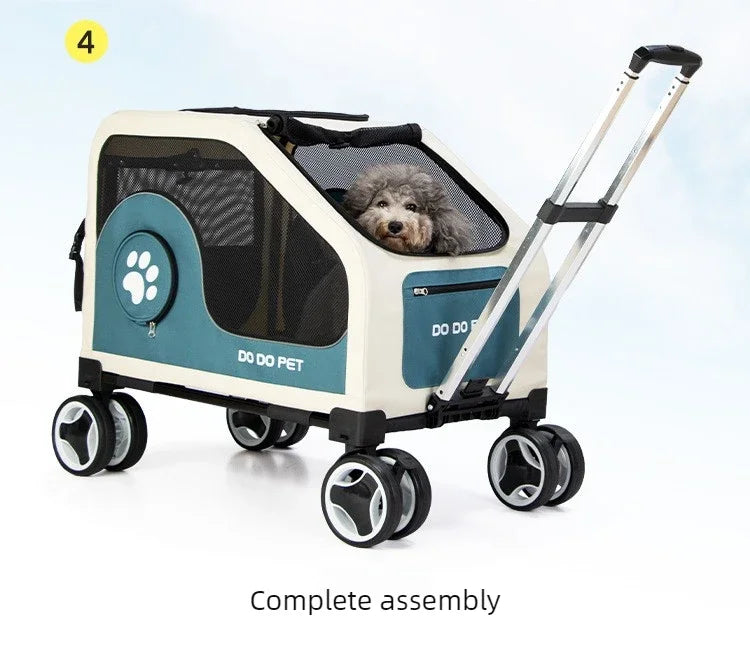 Foldable Large Pet Stroller with Telescopic Handle&Silent Wheels,Breathable Mesh Pet Trolley Cart for Medium Pet Outdoor Travel