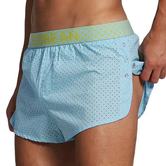 Men's Casual Shorts Side Fork Button Design Outdoor Aro Pants Mesh Breath Summer Beach Board Shorts Teenager Home Jog Gym Trunks