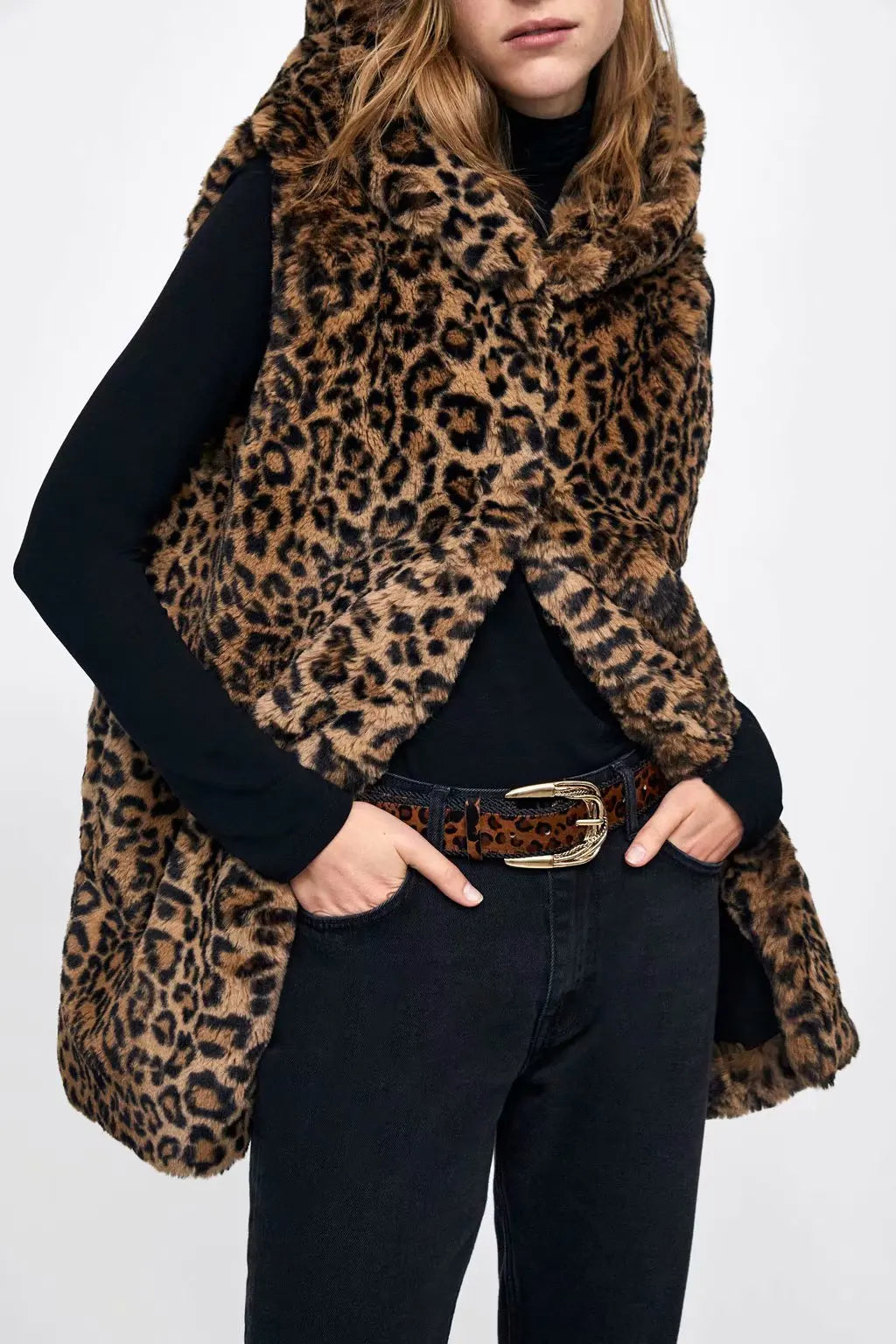 Leopard Hooded Faux Fur Vest Women 2022 New Designed Body Warmer Ladies Luxury Winter Furry Artificial Rabbit Coats Outwear 5XL