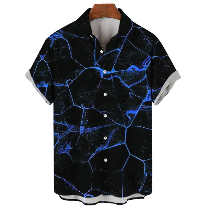 3D Printed Punk Purple Lightning Graphic Blouses Harajuku Fashion Hip Hop Shirts For Men Clothes Hawaiian Y2k Lapel Blouse Tops