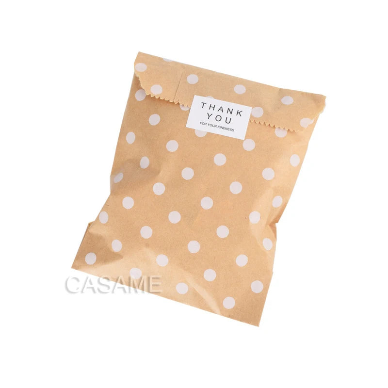 50 Pcs Red Blue Green Thank You Kraft Paper Bags Cute  Happy Birthday Gift Pouch Retro Party Favor Bag Candy Cookie Supplies