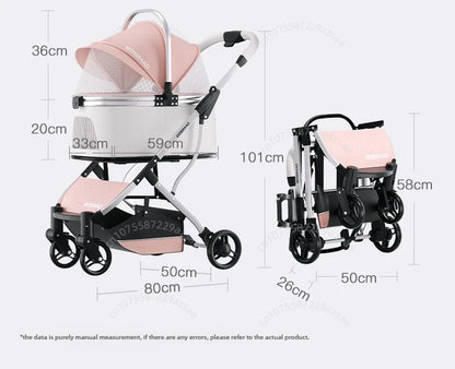 Lightweight Pet Stroller Dog-specific Travel Stroller Foldable High-view Pet Stroller Large Space Removable Carry Basket Cat Car