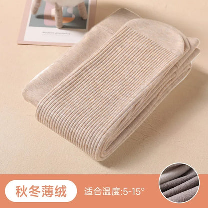 Autumn Winter New Thin Plush Vertical Stripe Solid Color Girls' Pantyhose With Plush Warm Children's Bottom Socks and Panties