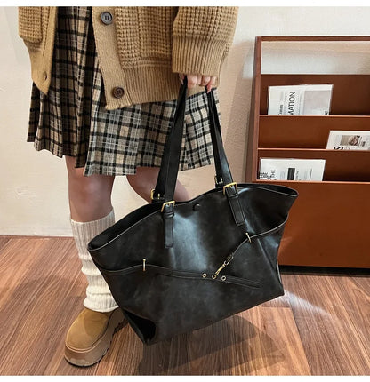 Tote Bag Designer Retro PU Leather Shoulder Handbag for Women Winter Trend Y2K Fashion Handbags Females Travel Luxury Tote Bags