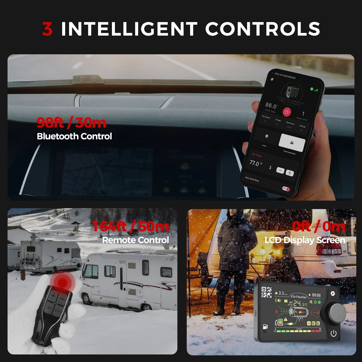 Sunster 12V/24V 8KW Diesel Air Heater Bluetooth APP Night Heater All-in-One with Remote Control Parking Air Heater for Car RV