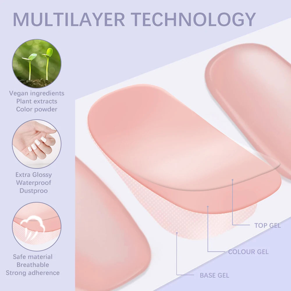16Tips UV Semi-Cured Gel Nail Wraps Sticker 5D Pure Color Full Cover UV Lamp Gel Sticker Long-Lasting Nail Extension Patch Strip