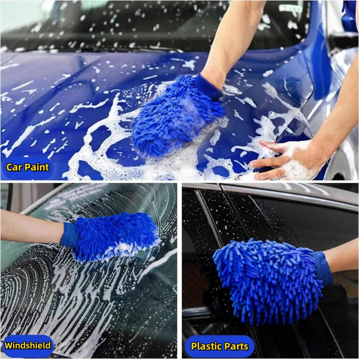 Microfiber Car Wash Mitt Double Sided Chenille Auto Gloves Ultra Absorbent Sponge Scratch Free Cleaning Towel Soft Detailing Mitten