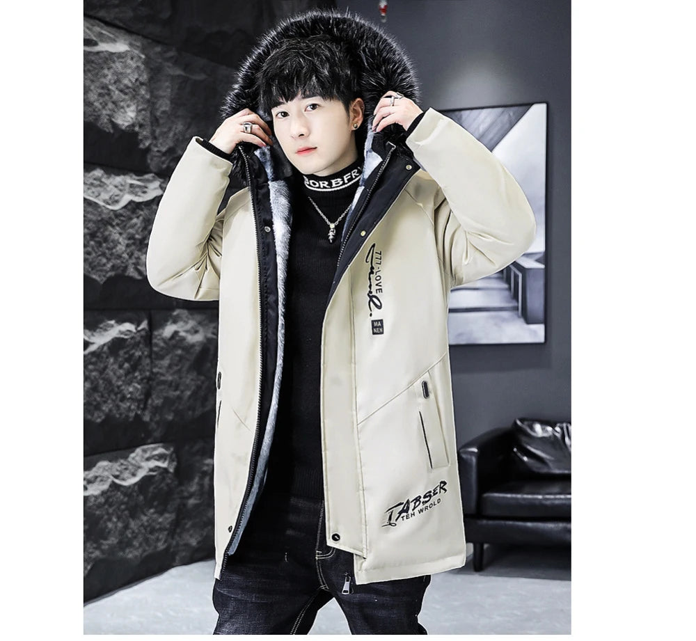 Winter Men's Long Down Jacket Fashion Male Thermal Parkas Coats Casual Men Classic Fur Collar Warm Padded Jackets Clothing 5XL