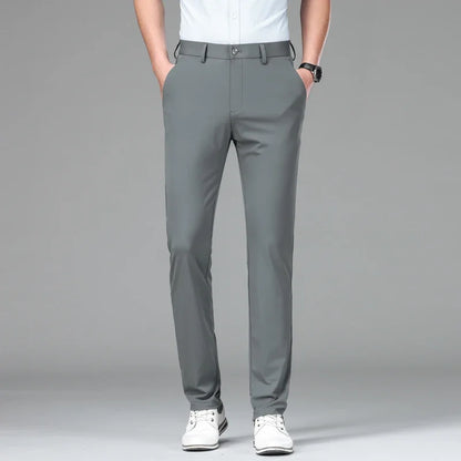 New Summer Men's Ice Silk High Stretch Business Suit Pants Male Army Green Blue Elastic Formal Office Straight Formal Trousers