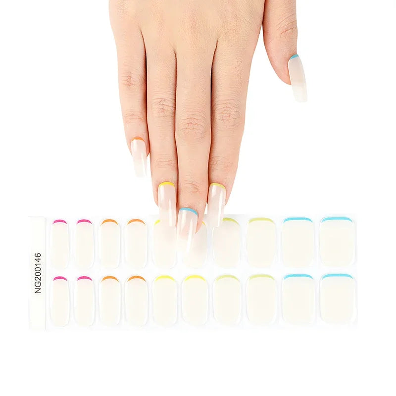16/18/20Tips Semi-Cured Gel Nail Strips Adhesive Full Cover Stickers for Nails UV Lamp Need Press On Nails Fashion Manicure