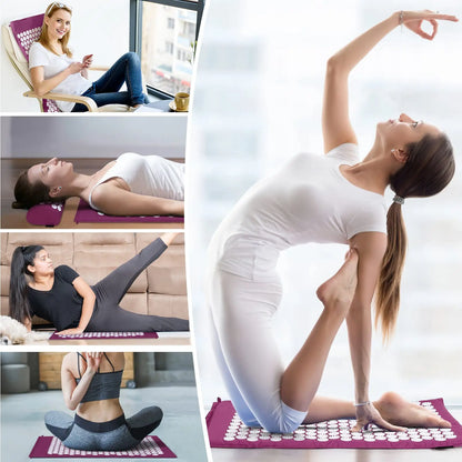 Acupressure Mat Sensi Massage Mat Pillow Set  applicator for Neck Foot Yoga Mat with Needle Back Cushion