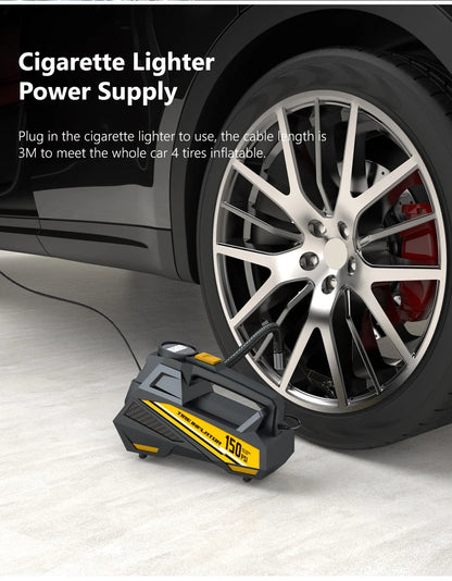 CARSUN Corded Portable Car Air Pump 12V 150PSI Electric Tire Inflator Pump Motorcycle Bike Ball LED Light Car Air Compressor