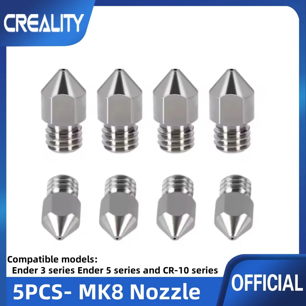 Creality MK8 Nozzle 5PCS 0.2/0.4/0.6/0.8/1.0mm M6 Threaded Stainless Steel for 1.75mm Filament 3D Printer Extruder Print Head