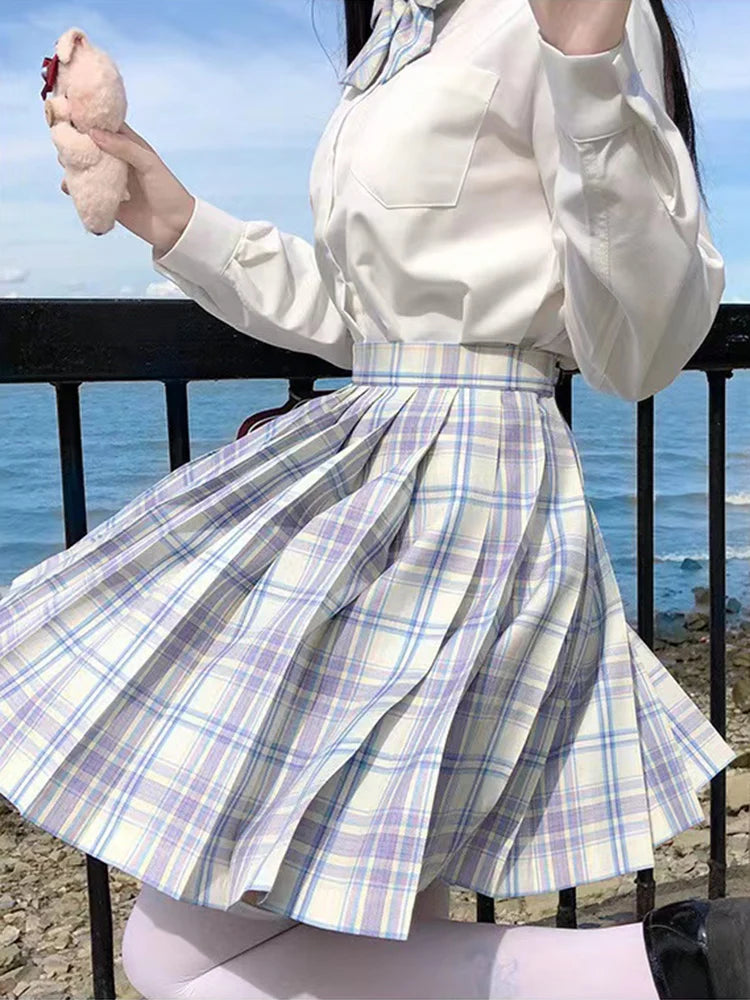 JMPRS Plaid Women Pleated Skirt Bow Knot Summer High Waist Preppy Girls Dance Mini Skirt Cute A Line Harajuku Sexy Japan Faldas