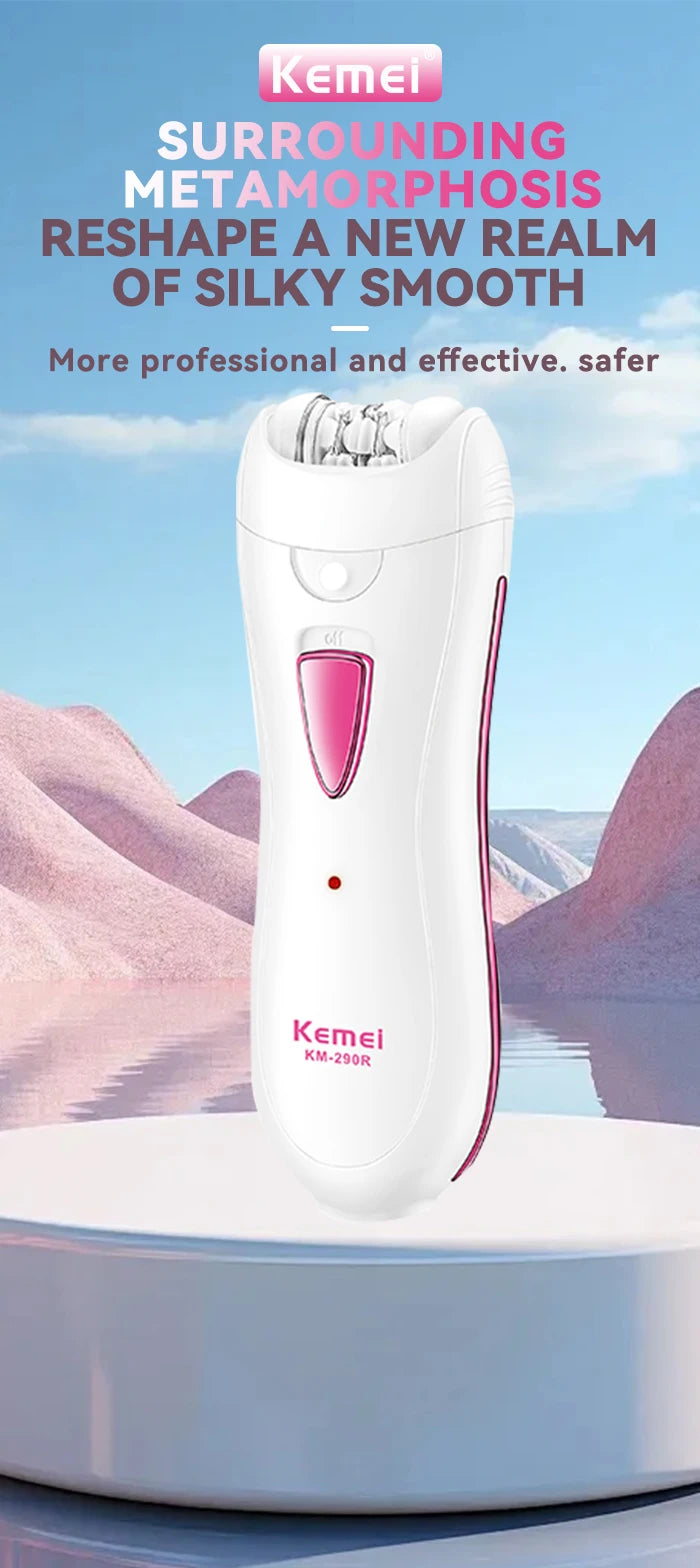 Kemei KM-290R Electric Epilator for Women Armpit Legs Bikini Sensitive Area Hair Remover Body Hair Trimmer Lady USB Rechargeable