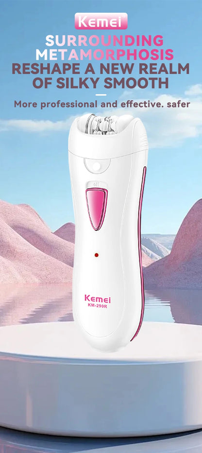 Kemei KM-290R Electric Epilator for Women Armpit Legs Bikini Sensitive Area Hair Remover Body Hair Trimmer Lady USB Rechargeable