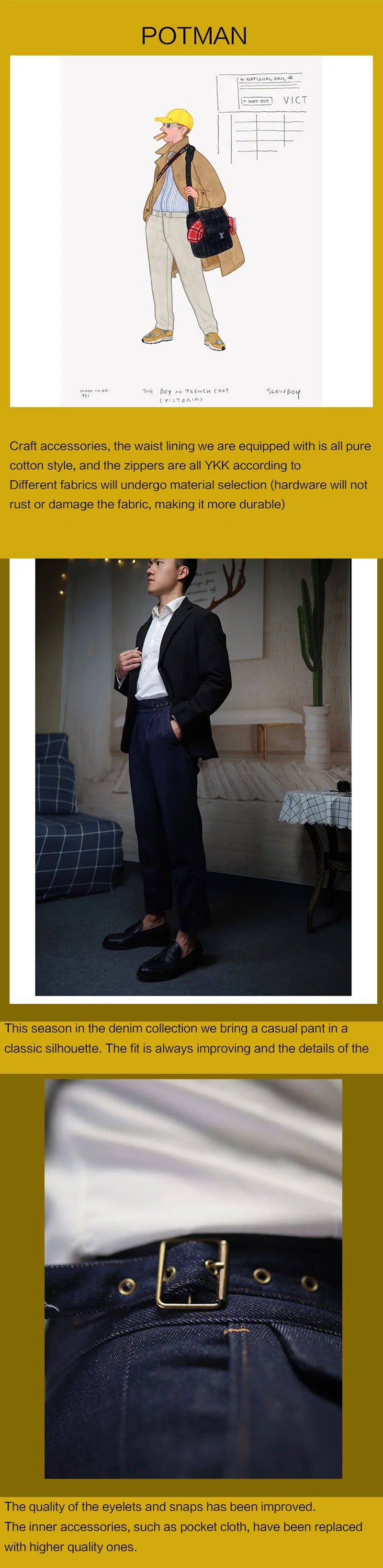POT&CRAFTSMAN gurkha men's vintage denim denim pants Europe and the United States Slim Western pants Tibetan nine-minute pants