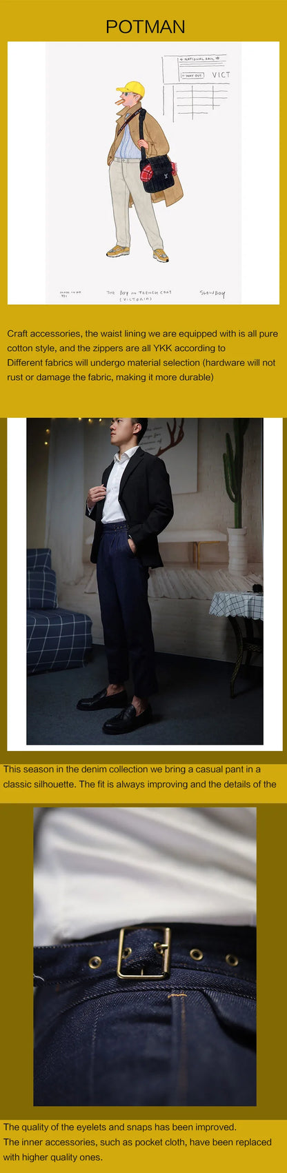 POT&CRAFTSMAN gurkha men's vintage denim denim pants Europe and the United States Slim Western pants Tibetan nine-minute pants
