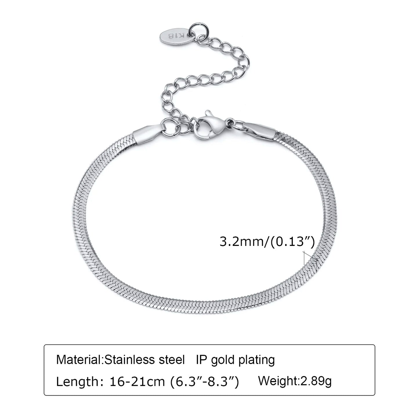Women Chain Bracelet Silver Color, Stainless Steel Link Stackable Bracelets, Layered Waterproof Gifts