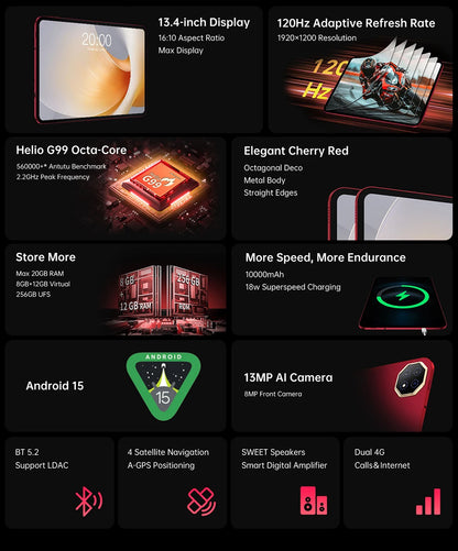 Teclast T65 Plus Tablet 13.4" 120Hz IPS Android 15 20GB RAM(8GB+12GB) 256GB ROM Helio G99 10000mAh 18W Fast Charging GPS T65Plus