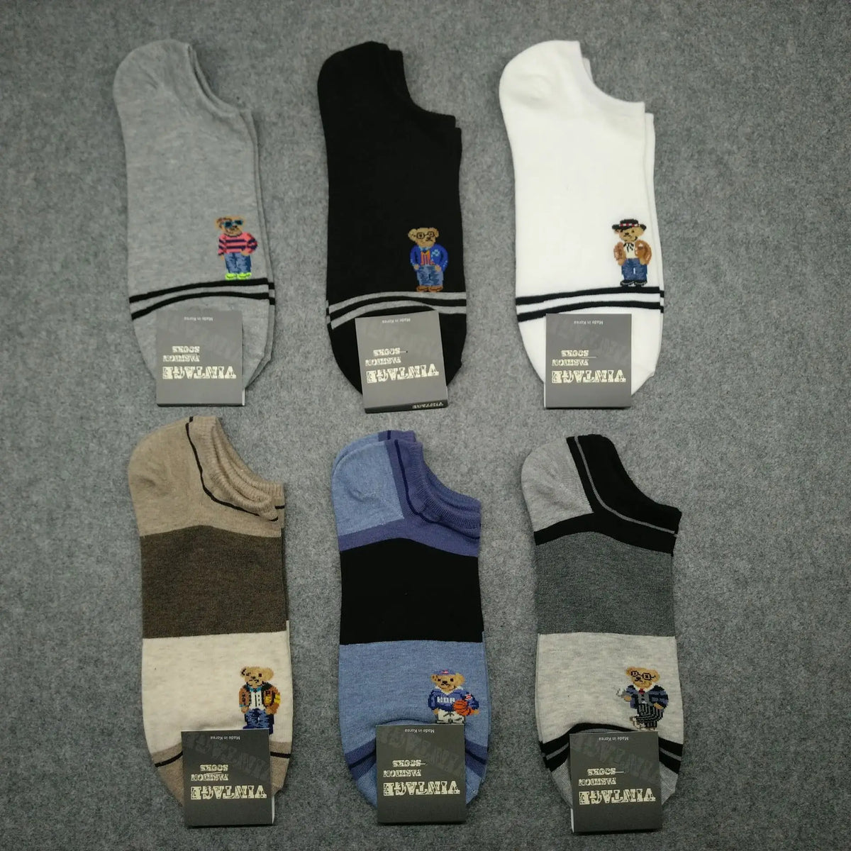 Good Quality Cartoon Gentleman Bear Men's Socks Cotton Harajuku Style Sport Boys Skateboard Novelty Breathable  Christmas Gifts