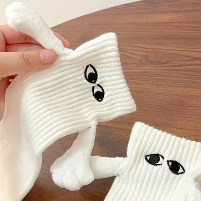 Fashion Magnetic Holding Hands Socks All-match High Elastic Couple Socks For Spring Home Mid Tube Socks Breathable Sports