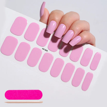 16Tips French Semi-Cured Gel Nail Wraps Sticker Pure Color Full Cover UV Gel Nail Polish Wraps Long-Lasting Nail Extension Decal