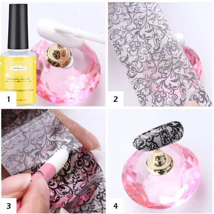 10 Rolls/Box White Black Lace Nail Art Foils Set Nail Transfer Sticker Paper DIY Manicure Nail Decoration Accessories